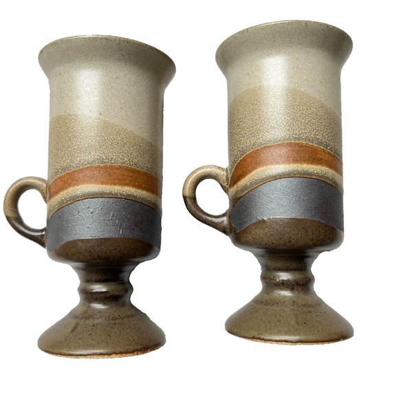 Otagiri Japan Mugs 2 Stoneware Tall Footed Irish Coffee Handcrafted Glazed Wave - Picture 1 of 8